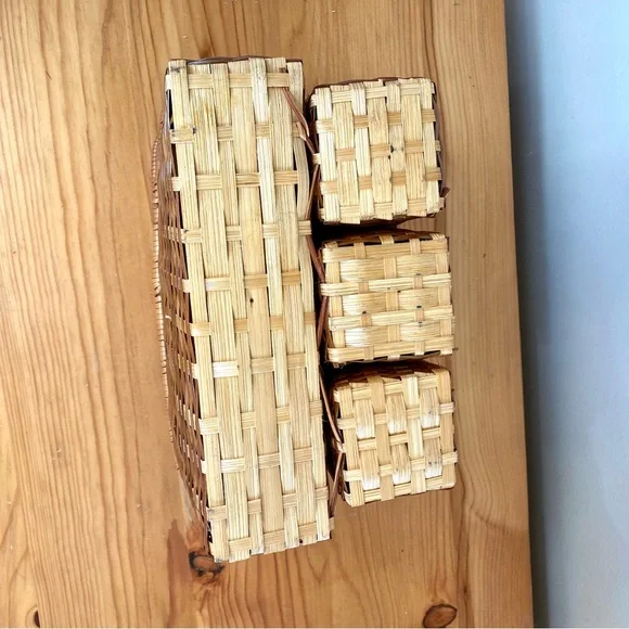 Vintage Wicker Basket Utensil Napkin Holder Picnic Outdoors 4 Handmade - Picture 6 of 9